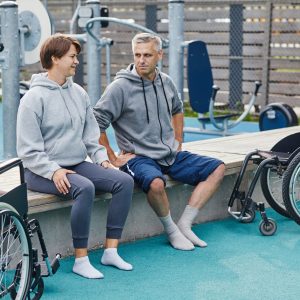 Patients with disability exercising outdoors